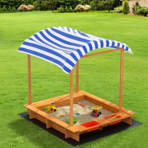 146cm Kids Sandpit Wooden Sandbox Sand Pit with Canopy Water Basin Toys