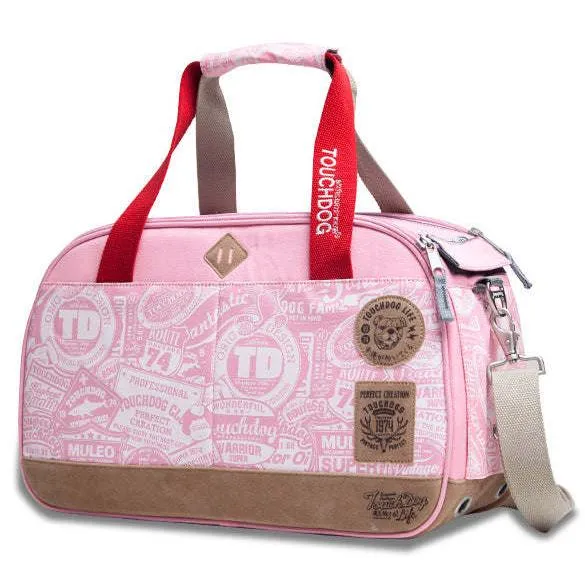 Airline-approved pet carrier with passport-style print and comfortable design. Transport