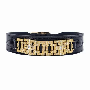 Art Deco Dog Collar in Black Patent & Gold