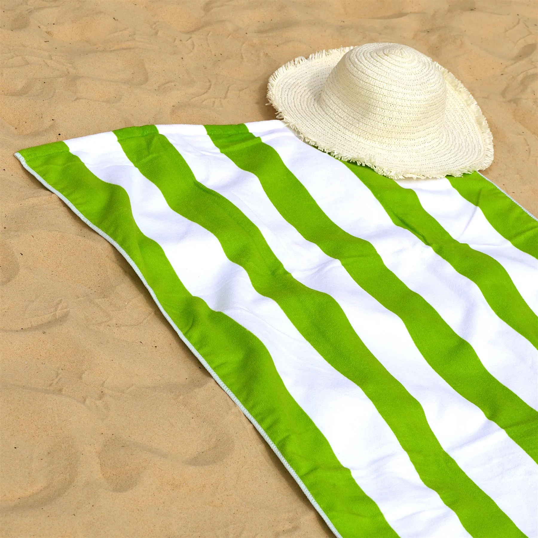 Beach Bath Towel Large Microfibre Green Striped