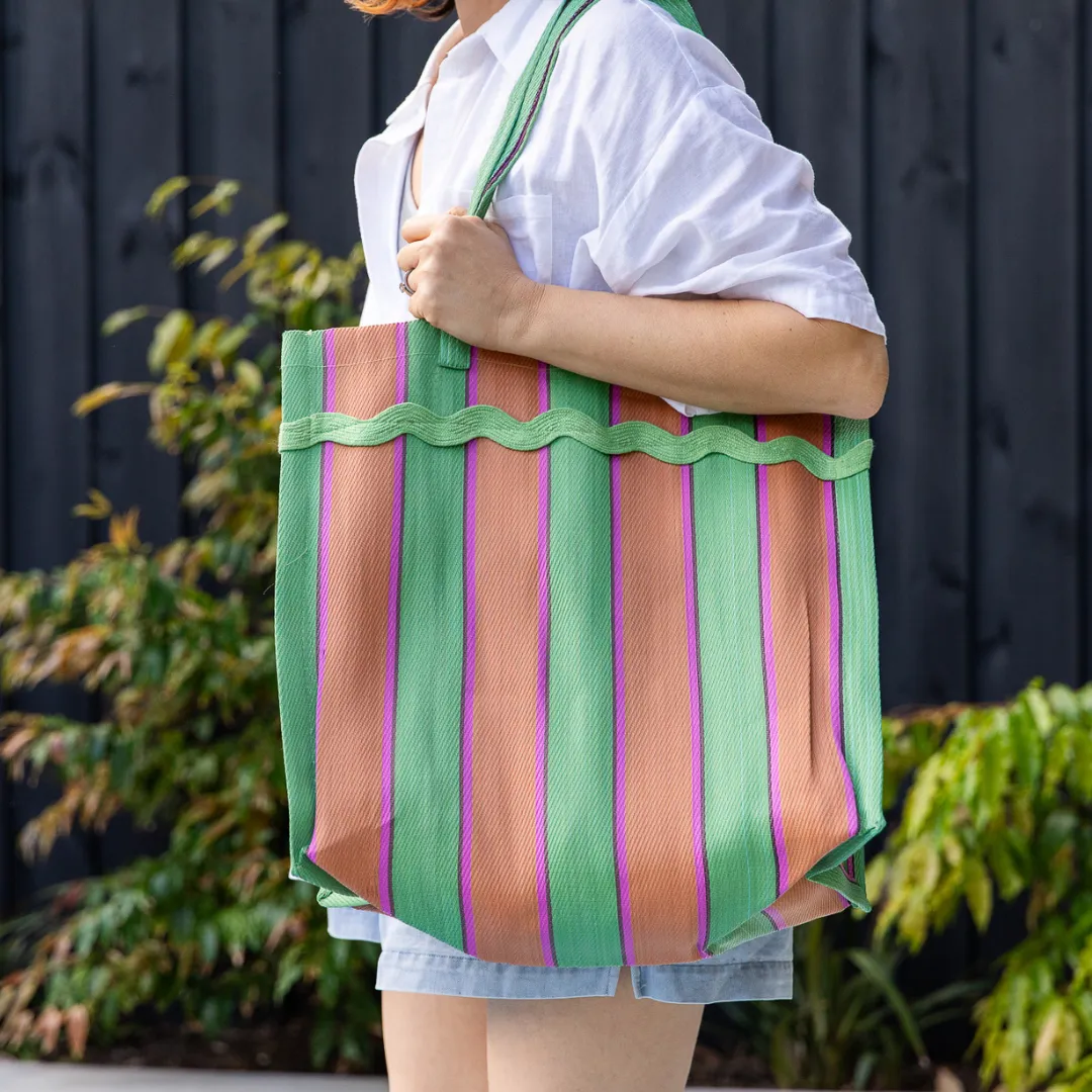 Beach Carry Bag - Green and Orange Stripe