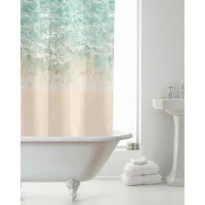 Beach Pattern Shower Curtain With Rings Sand Water Aqua 180x180cm