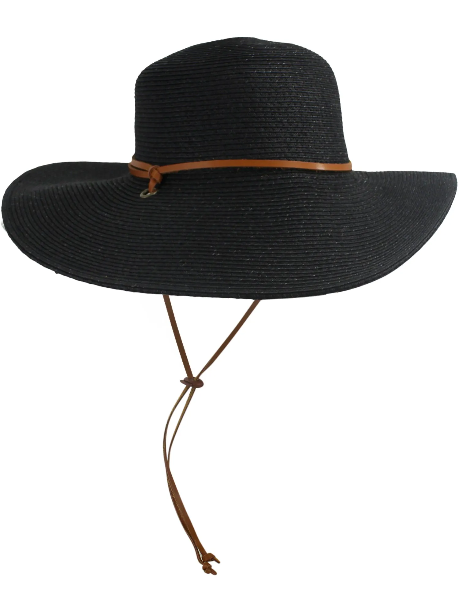 Black Wide Brim Womens Sun Hat With Adjustable Lanyard UPF 50