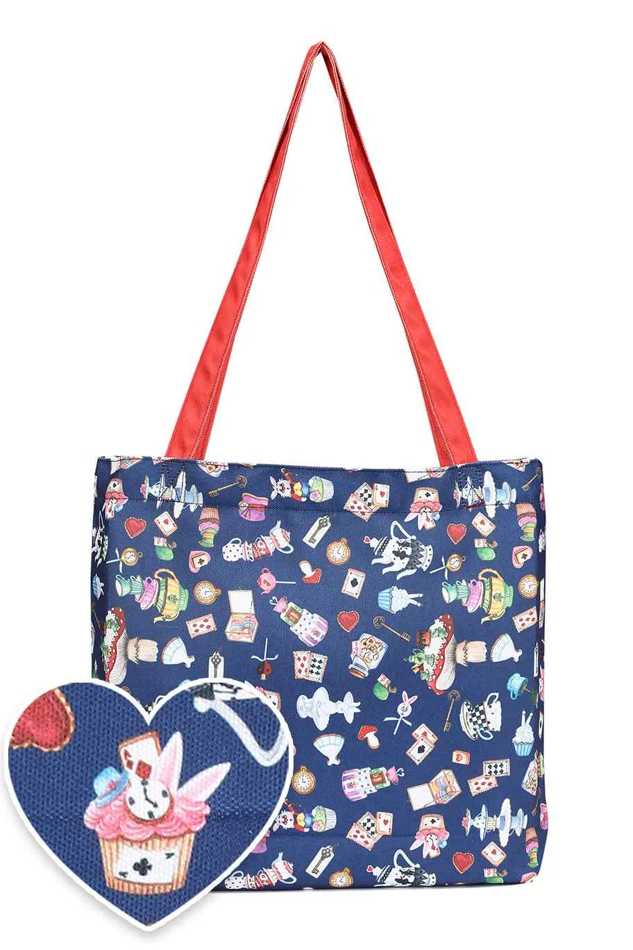 Blue Alice In Wonderland Print Canvas Tote Bag