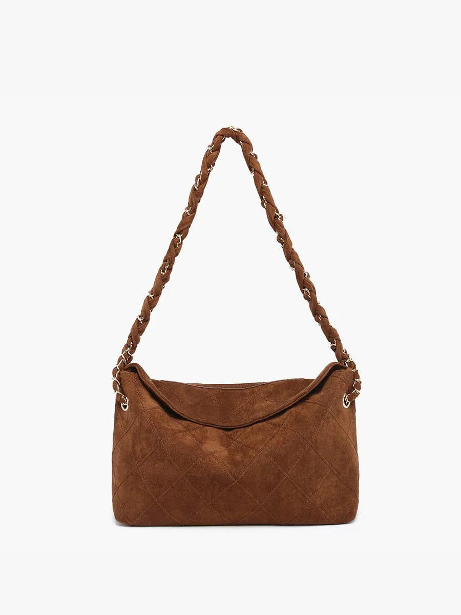 Brown Faux Suede Quilted Shoulder Bag