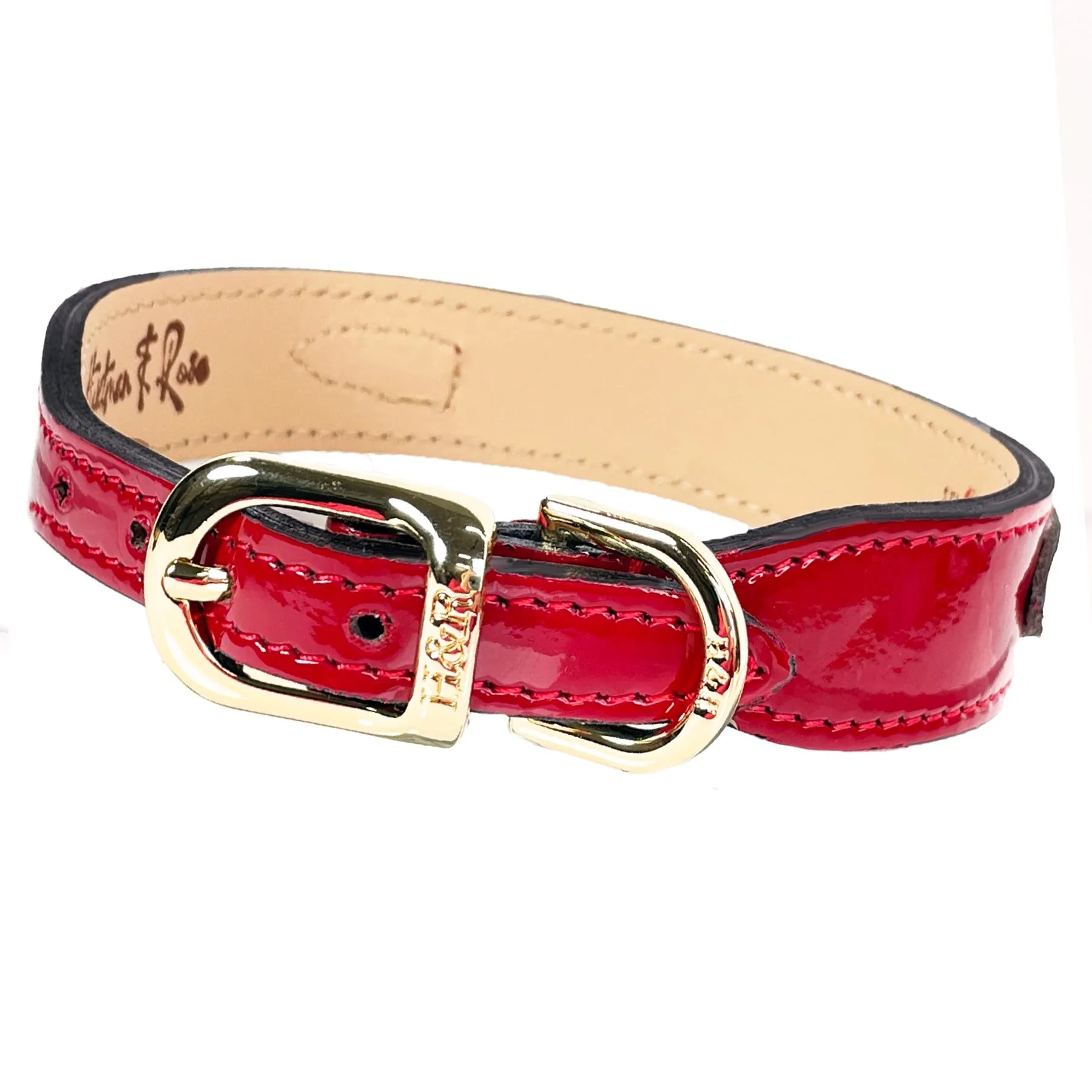 Dynasty Dog Collar in Red Patent & Light Rosy Gold