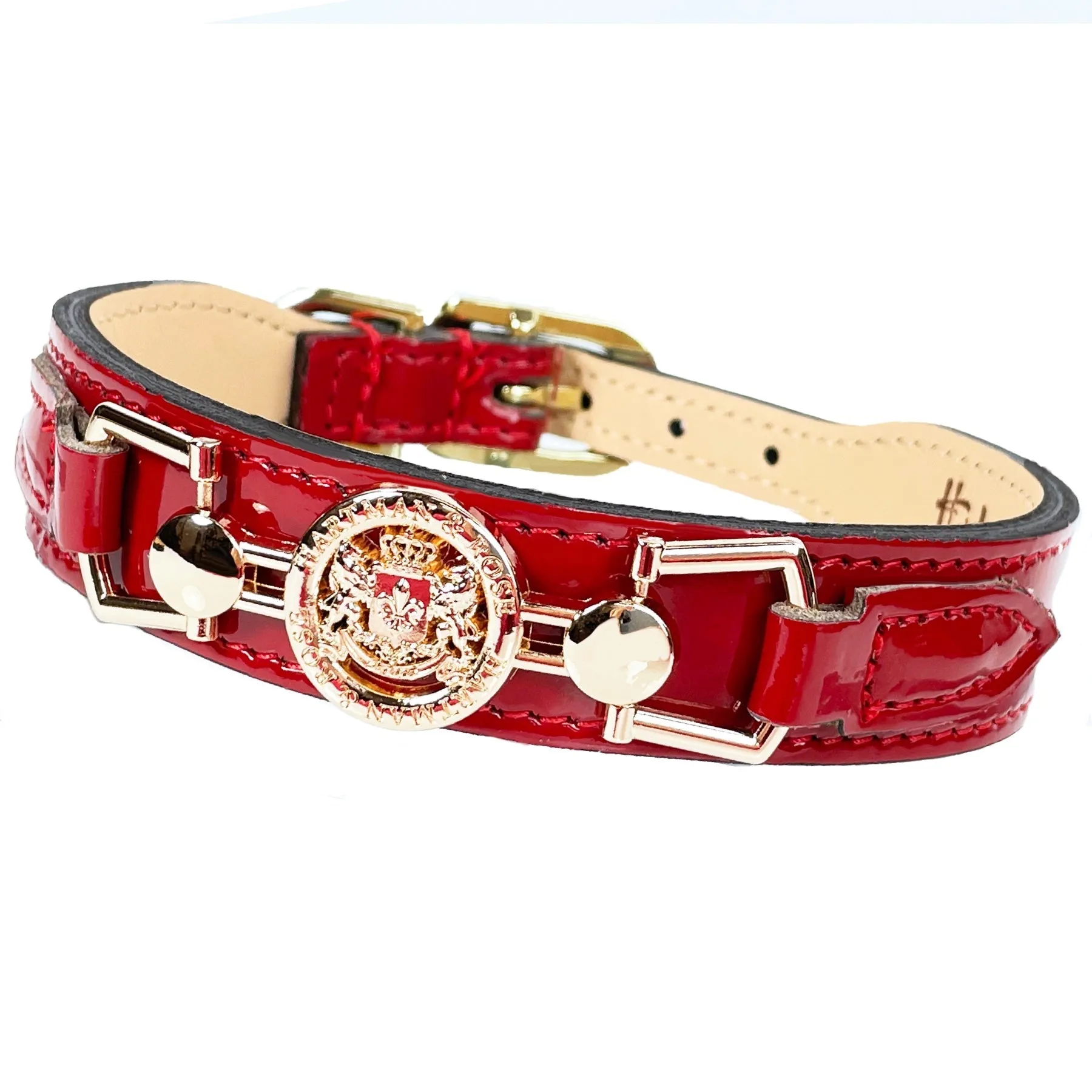 Dynasty Dog Collar in Red Patent & Light Rosy Gold