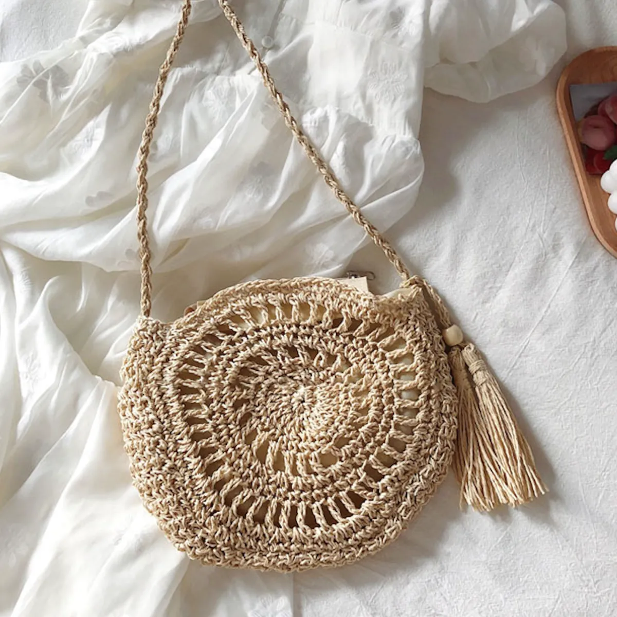 Elena Handbags Small Boho Round Beach Bag