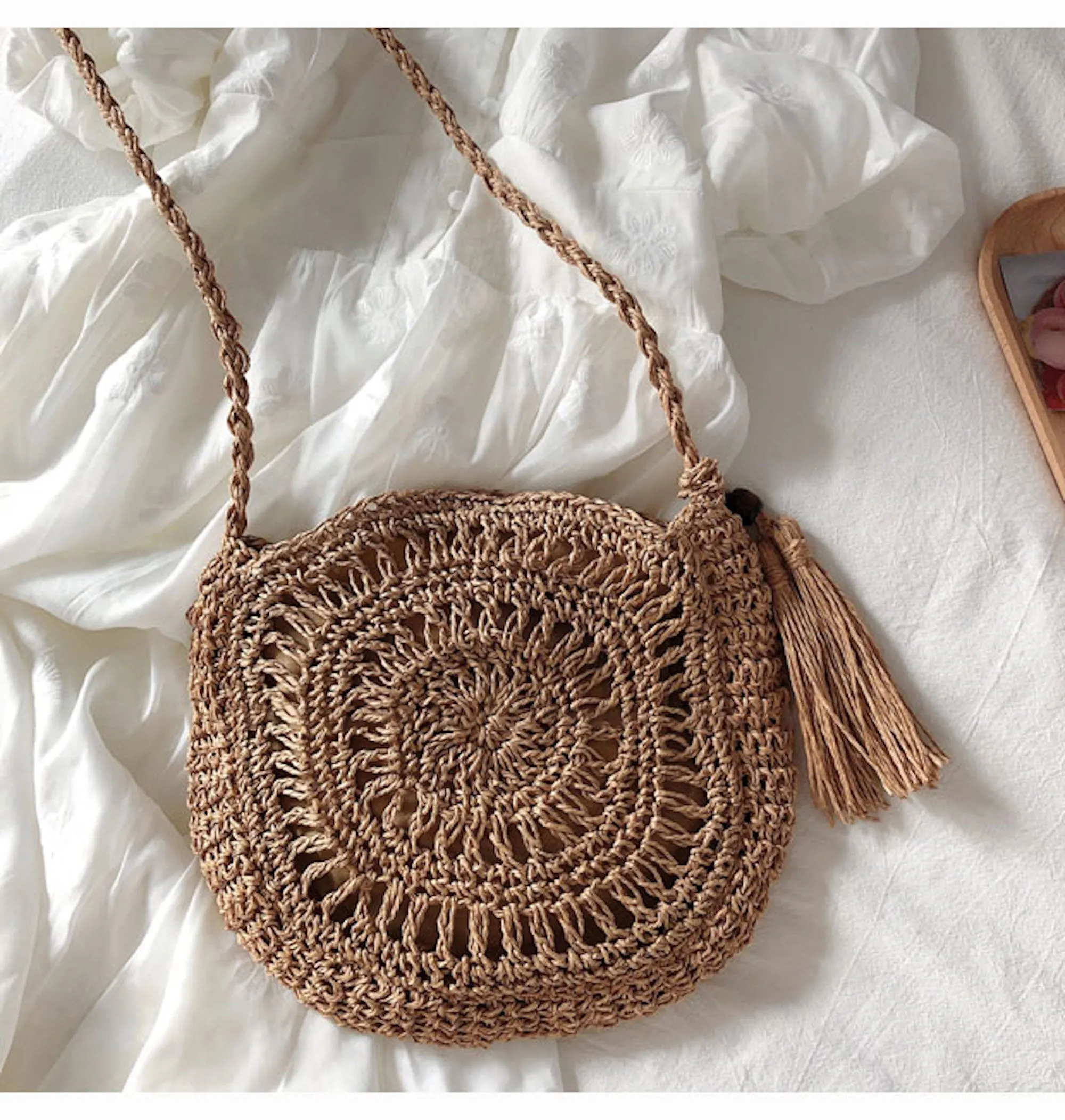 Elena Handbags Small Boho Round Beach Bag