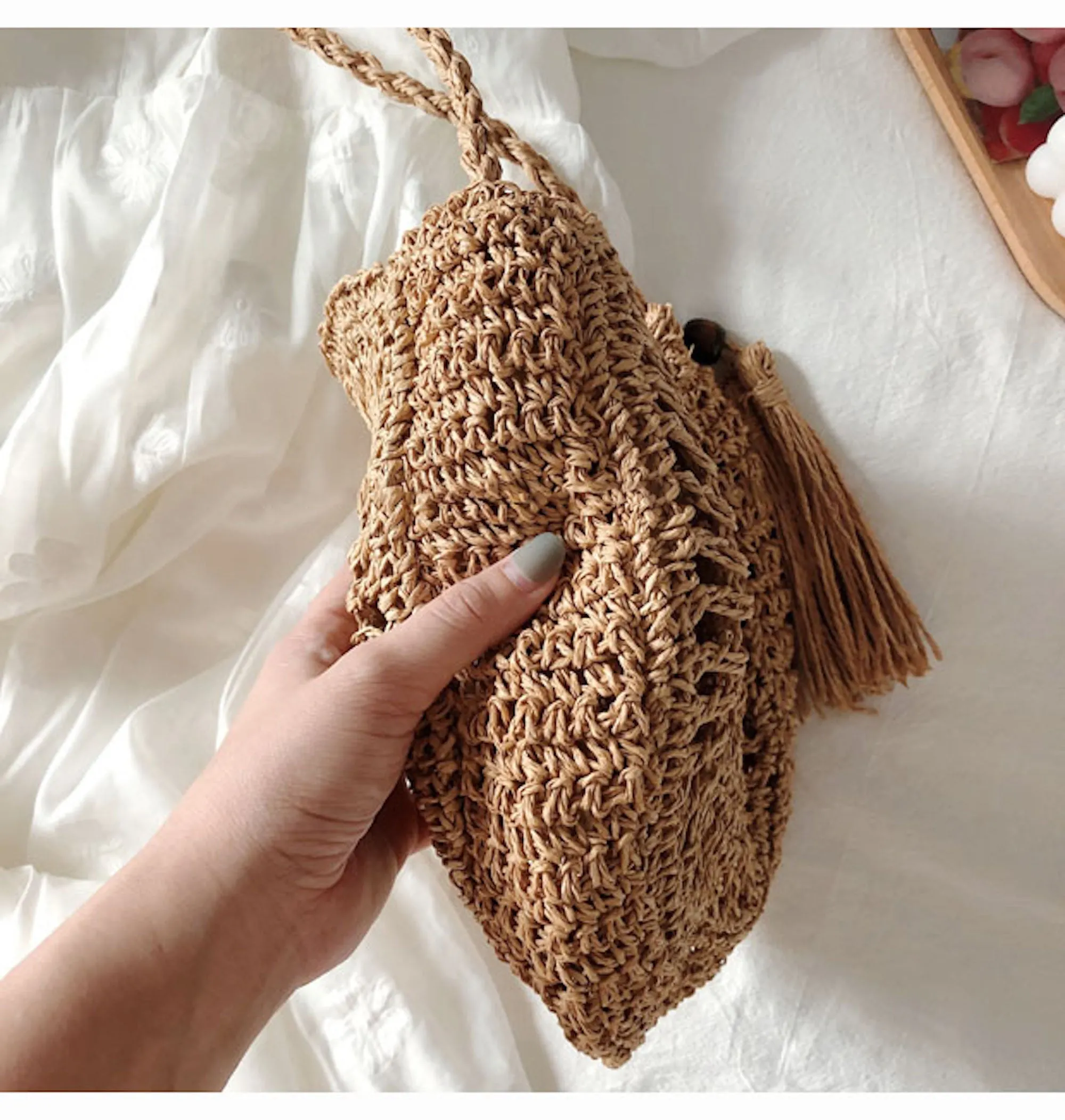 Elena Handbags Small Boho Round Beach Bag