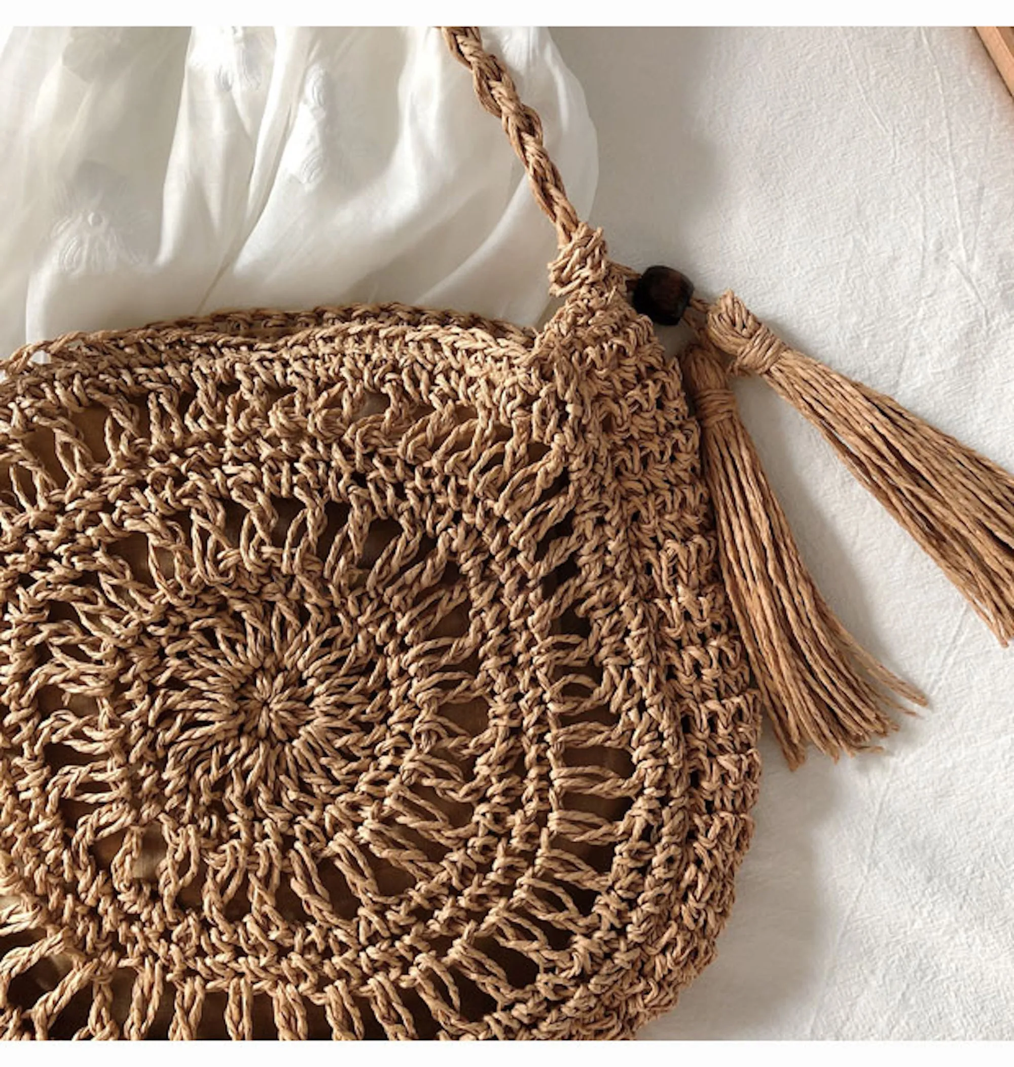 Elena Handbags Small Boho Round Beach Bag