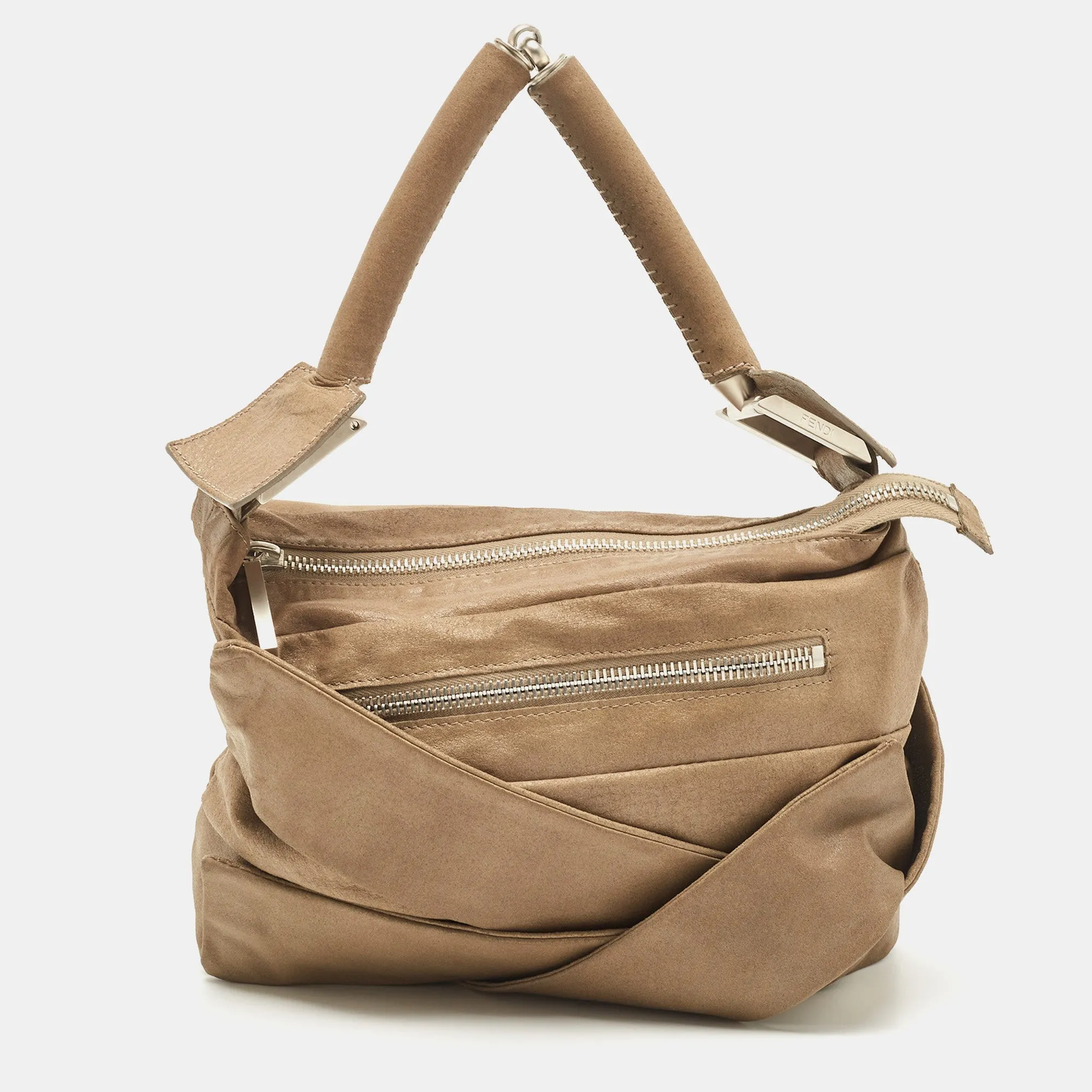 FENDI Beige Suede Hobo