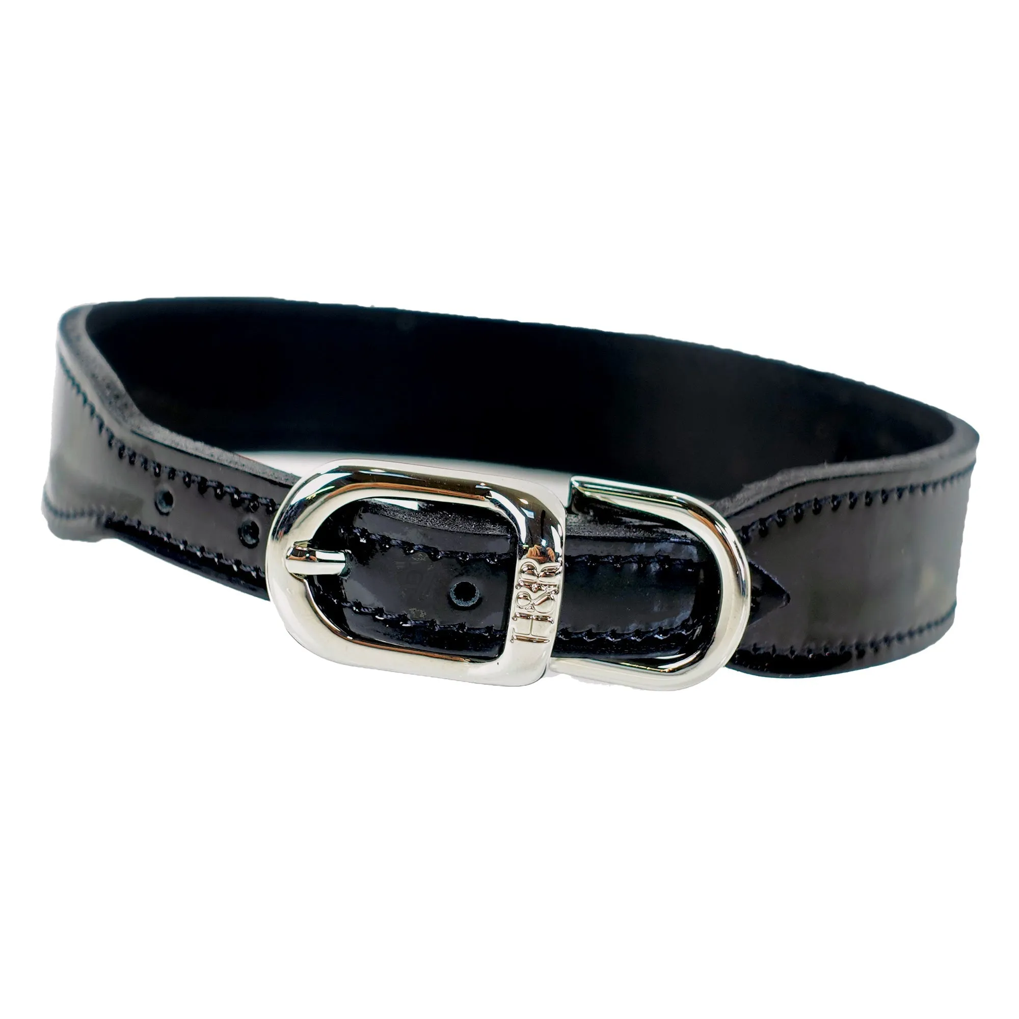 Georgia Rose Dog Collar in Black Patent & Nickel