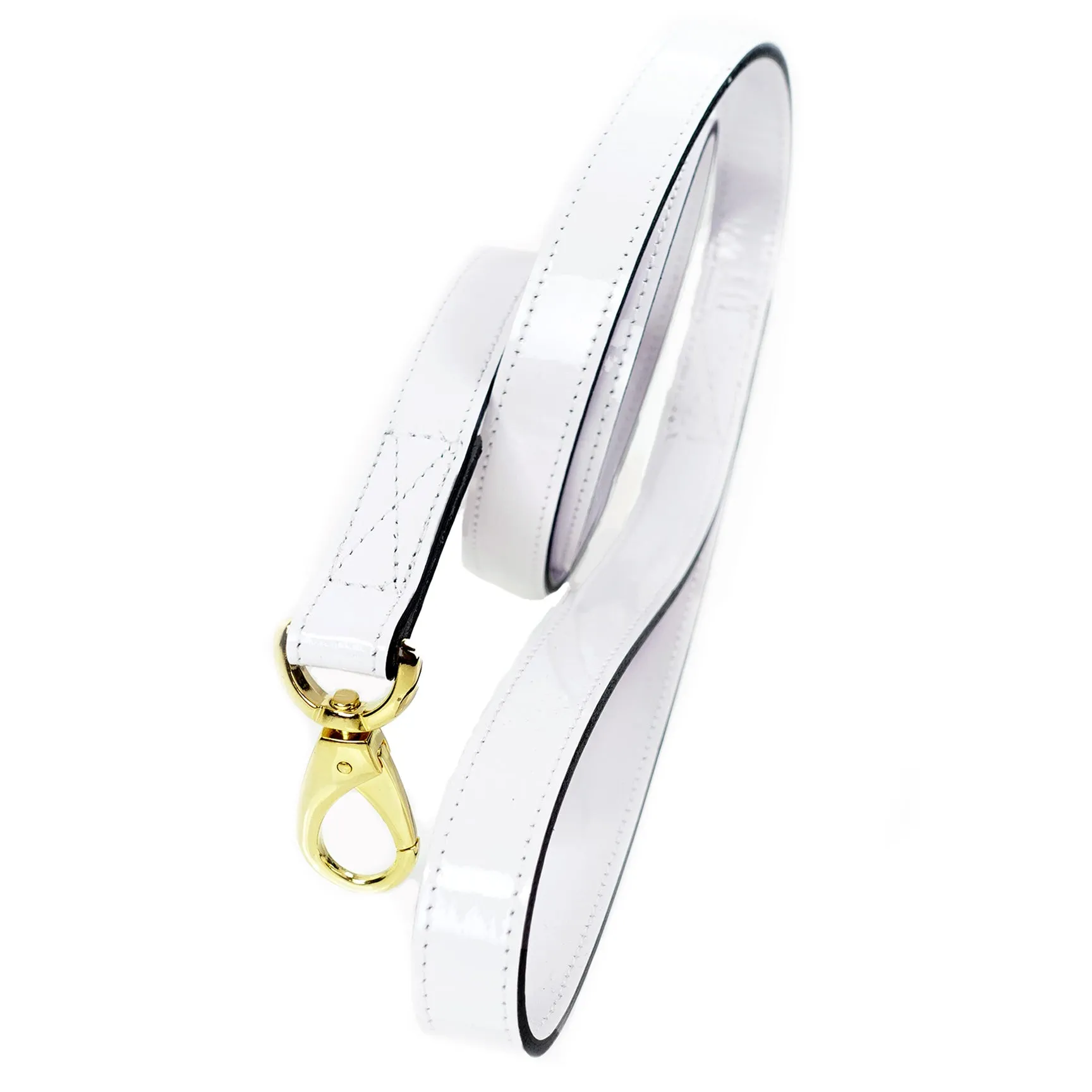 Hamilton Dog Leash in White Patent & Gold