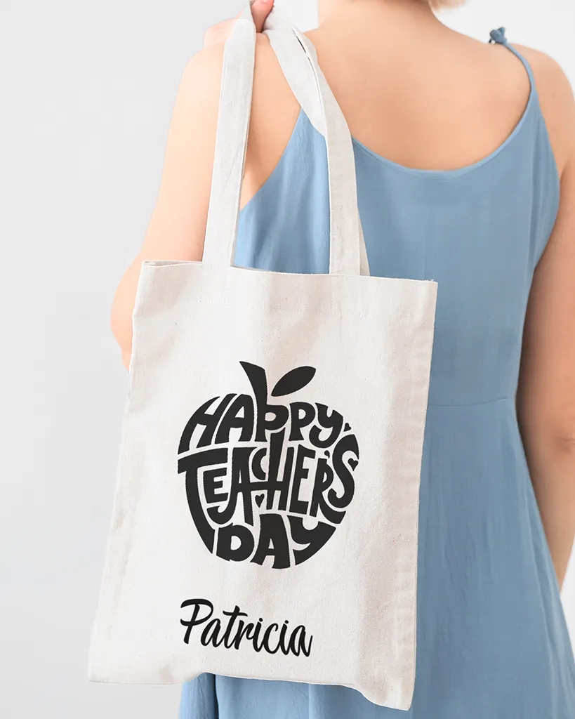 Happy Teacher's Day Apple Customizable Tote Bag - Teacher's Tote Bags