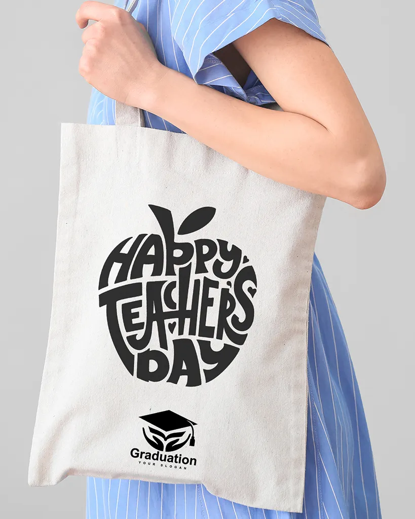 Happy Teacher's Day Apple Customizable Tote Bag - Teacher's Tote Bags