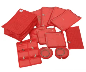 Heart Home Zigzag Design Jewellery Organizer With 9 Transparent Pouches & 2 Bangle Pouch For Keeps Your Jewellery,Earrings, Necklaces, Bangles Organized And Secure (Red)-HS_38_HEARTH21037