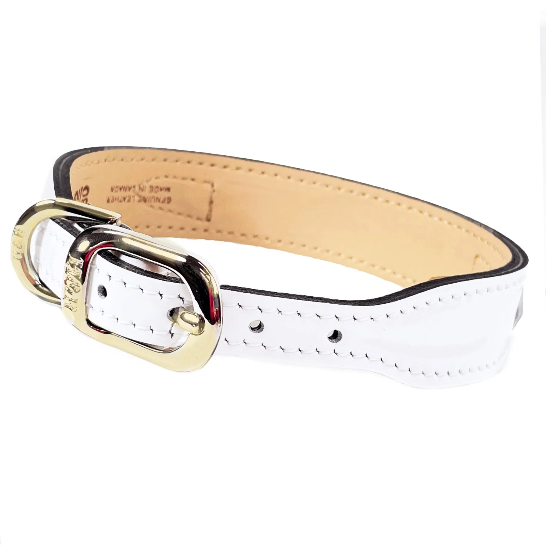 Holiday Dog Collar in White Patent & Gold