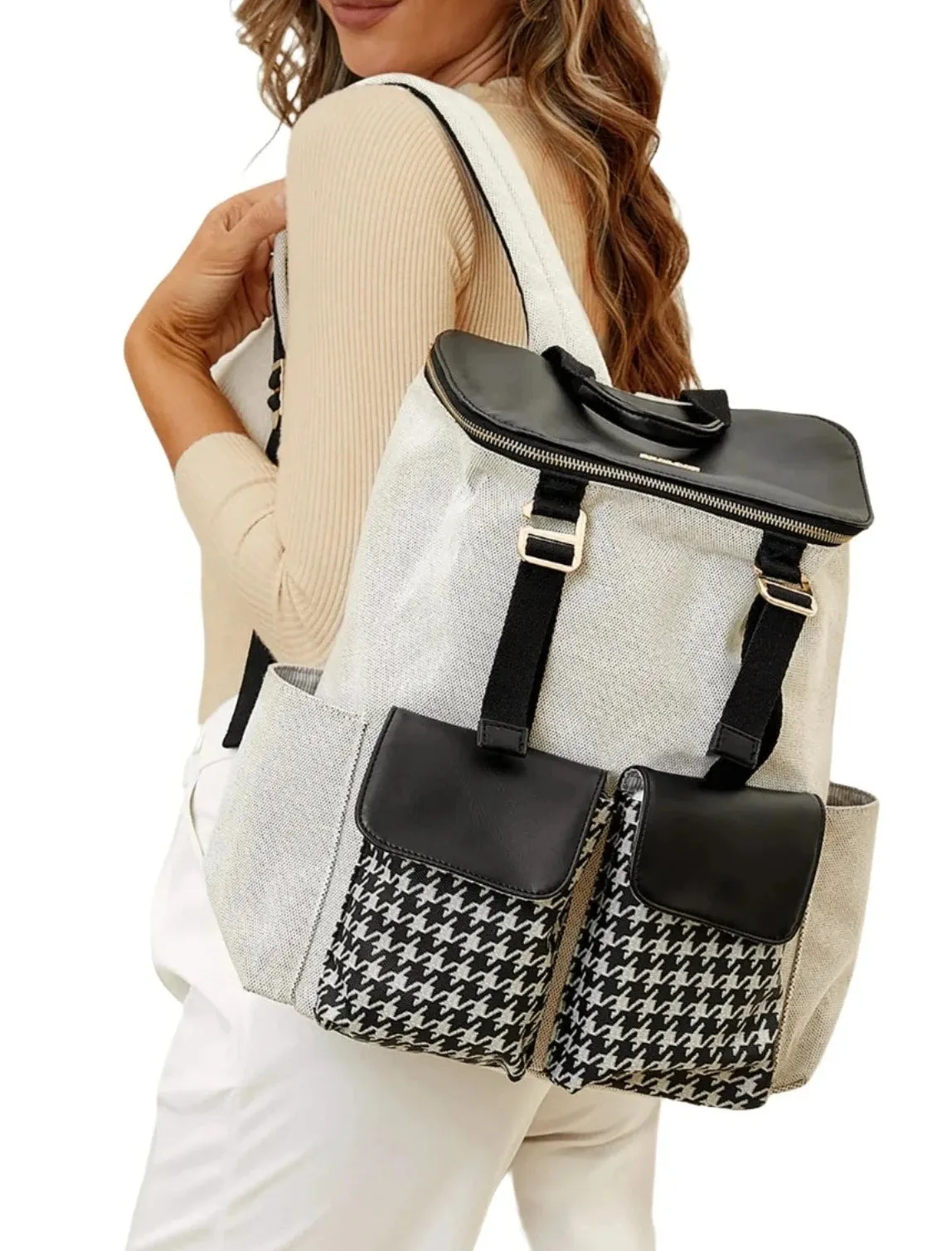 Houndstooth Patch Diaper Bag Backpack