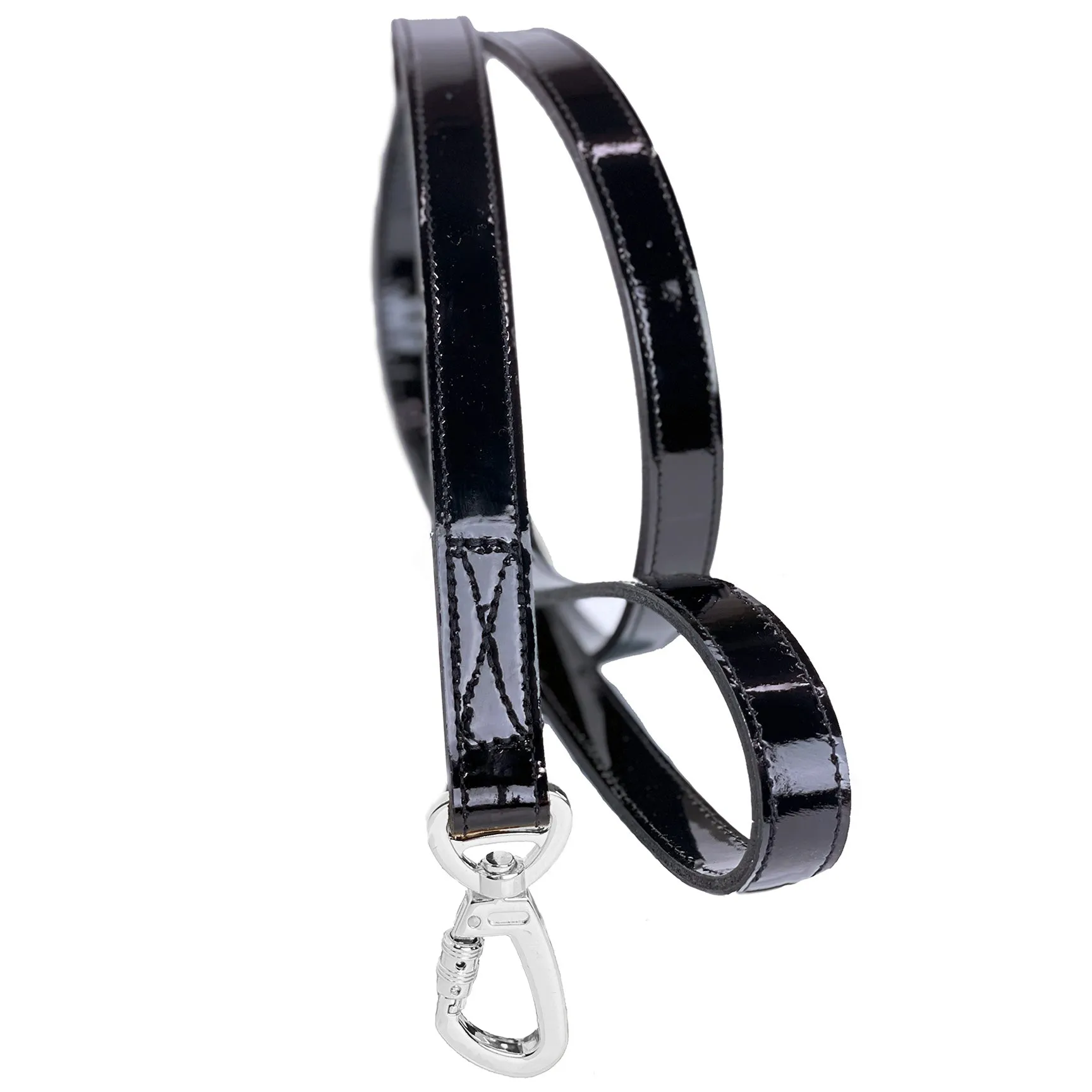 Imperial Dog Leash in Black Patent & Nickel