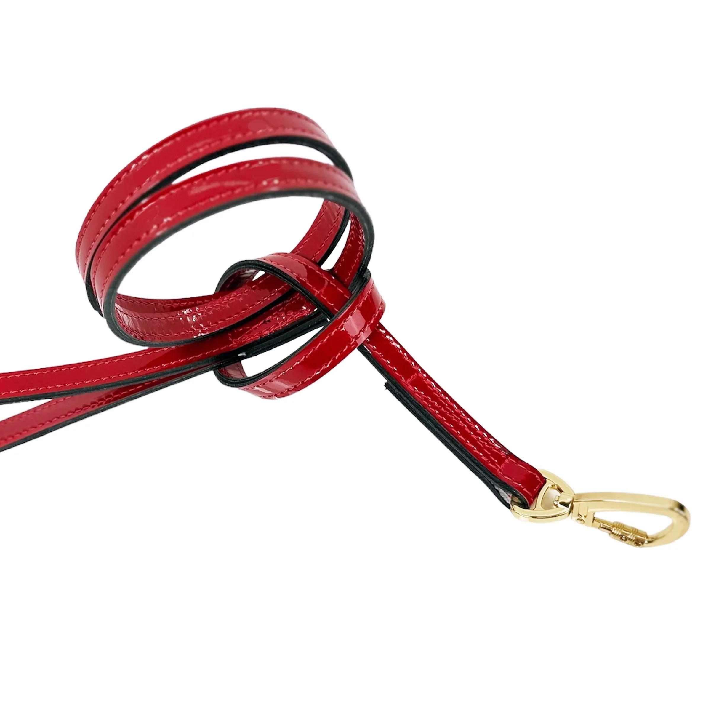 Italian Red Patent Leather Dog Leash in Gold