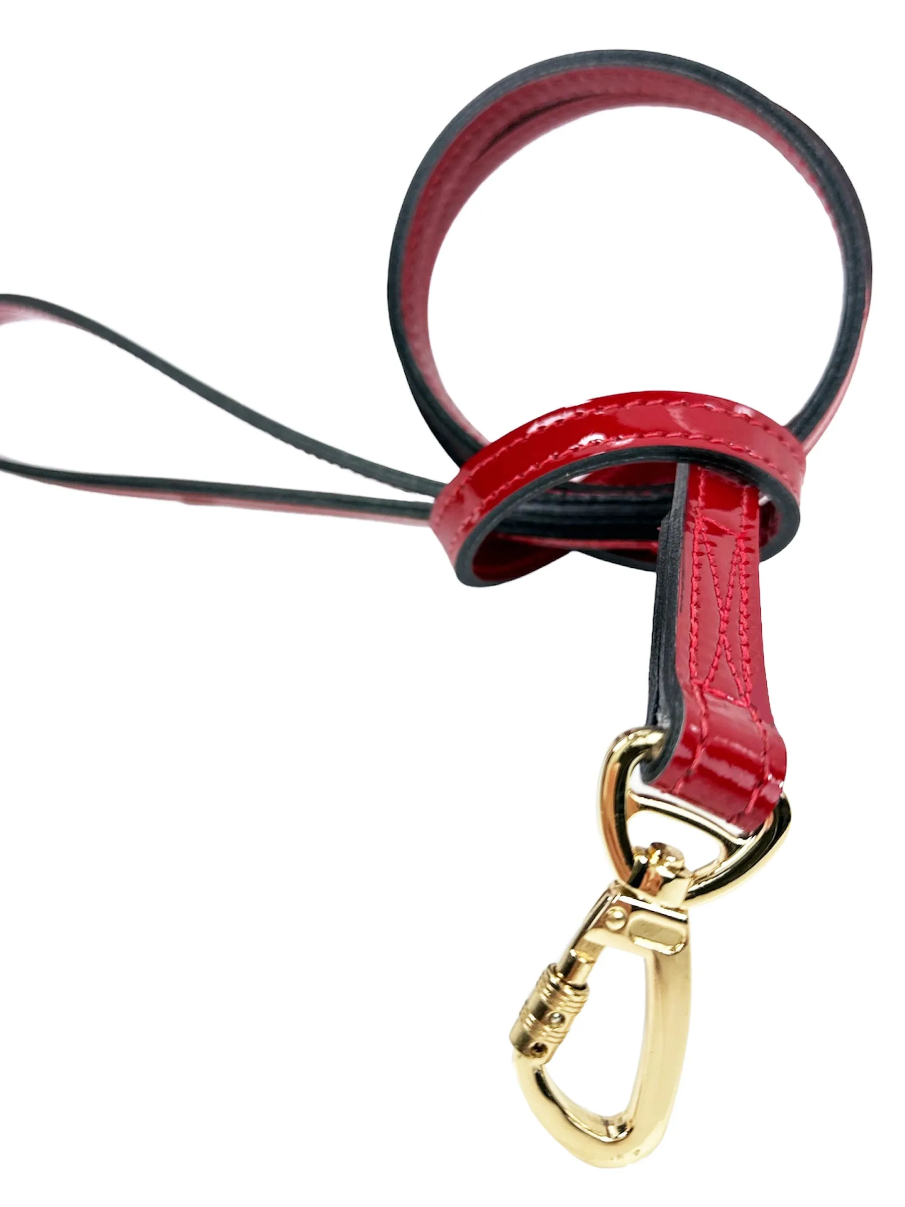 Italian Red Patent Leather Dog Leash in Gold