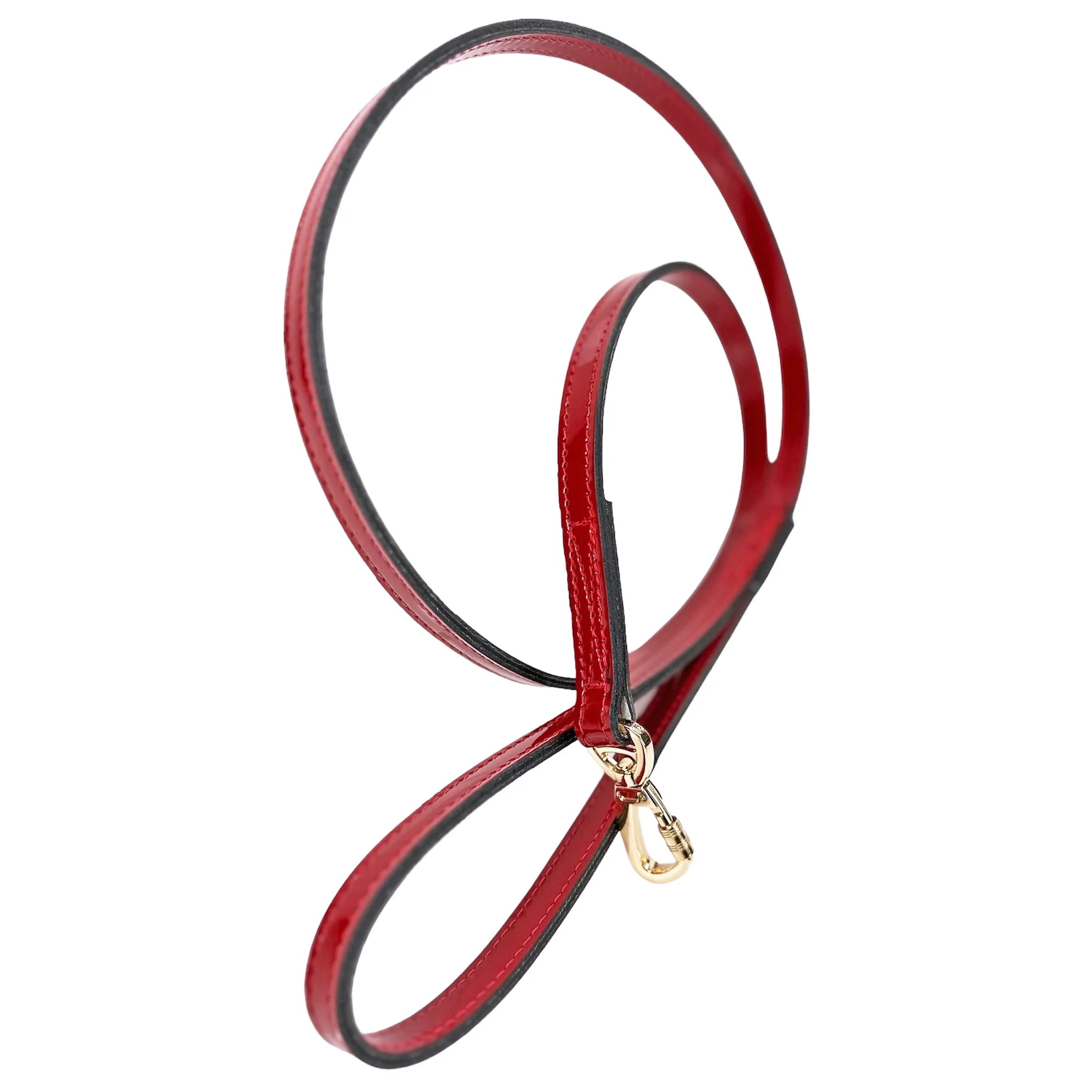 Italian Red Patent Leather Dog Leash in Gold