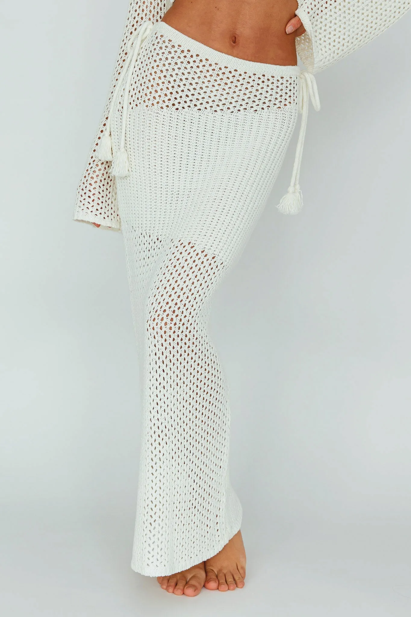 Jamaica Tied Crochet Midi Skirt White