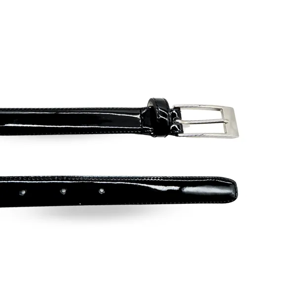 LACEY - Womens Black Leather Slim Patent Belt with Rectangle Buckle