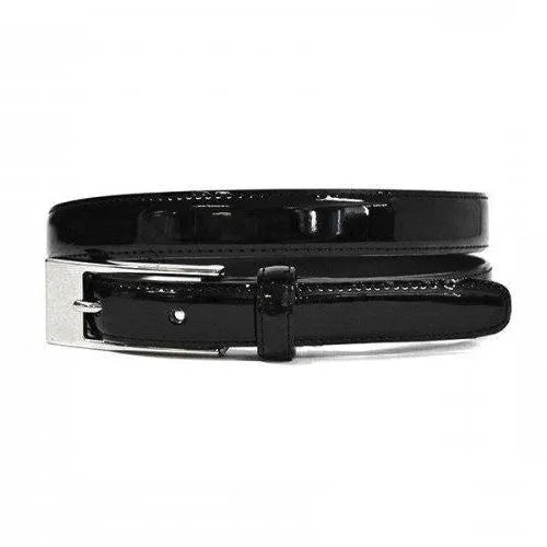 LACEY - Womens Black Leather Slim Patent Belt with Rectangle Buckle