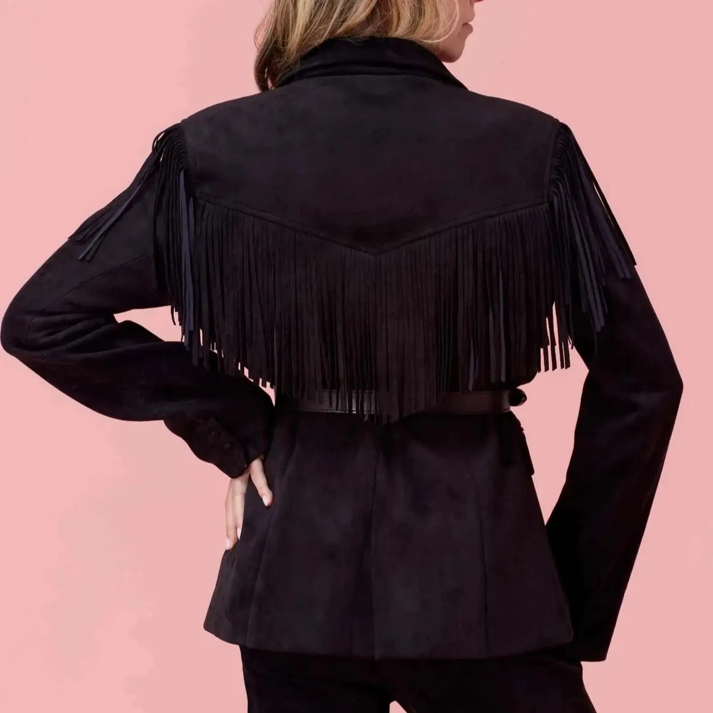 Lander Jacket | Black Suede Blazer with Fringe, Western Jacket