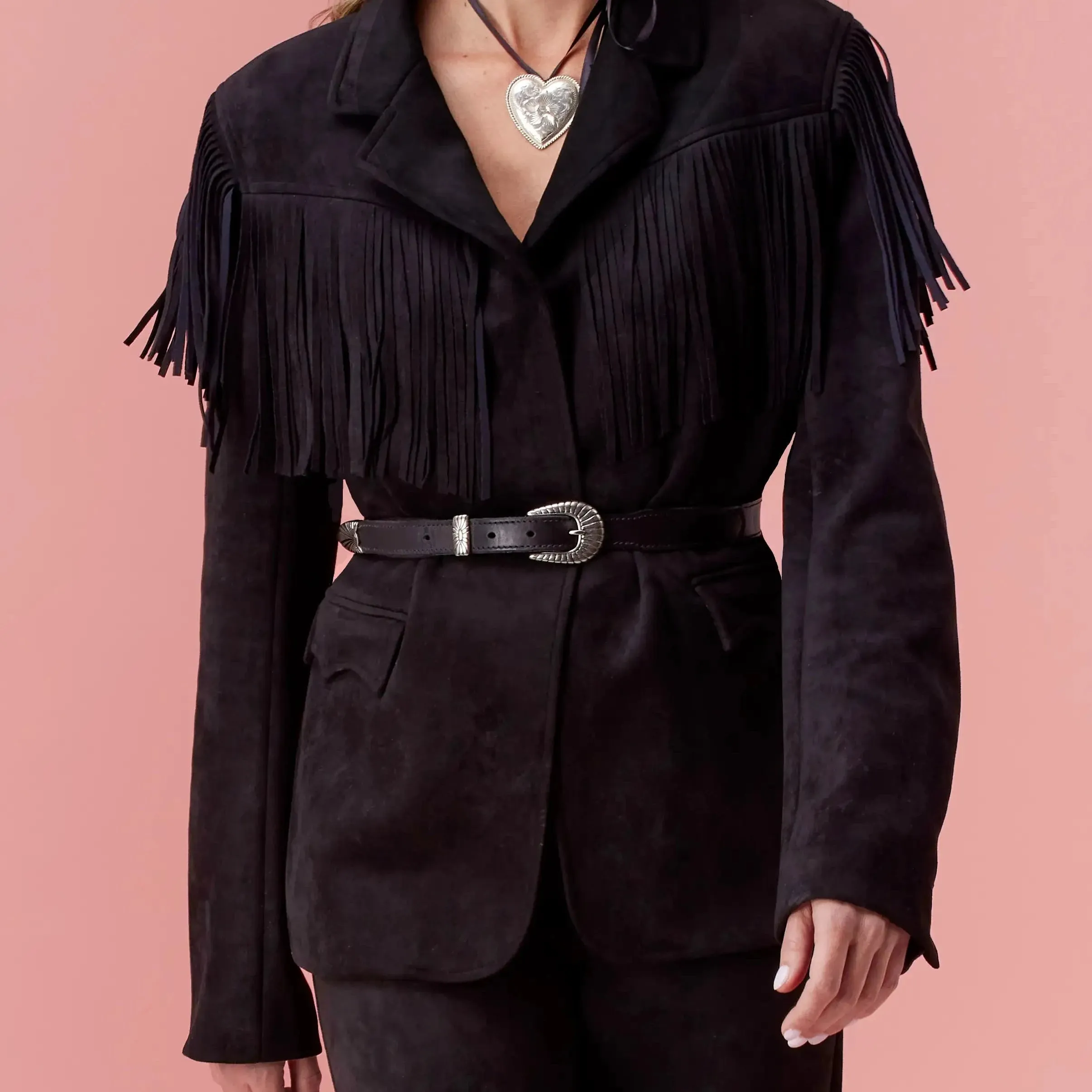 Lander Jacket | Black Suede Blazer with Fringe, Western Jacket