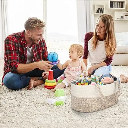 Large Cotton Rope Diaper Caddy – Portable Nursery Organizer with Removable Divider