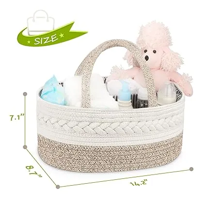 Large Cotton Rope Diaper Caddy – Portable Nursery Organizer with Removable Divider