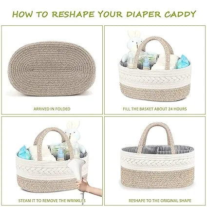 Large Cotton Rope Diaper Caddy – Portable Nursery Organizer with Removable Divider