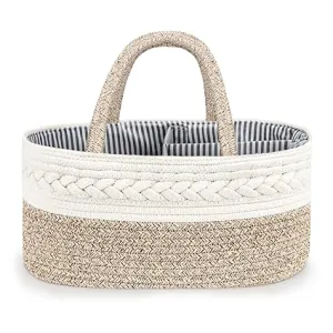 Large Cotton Rope Diaper Caddy – Portable Nursery Organizer with Removable Divider