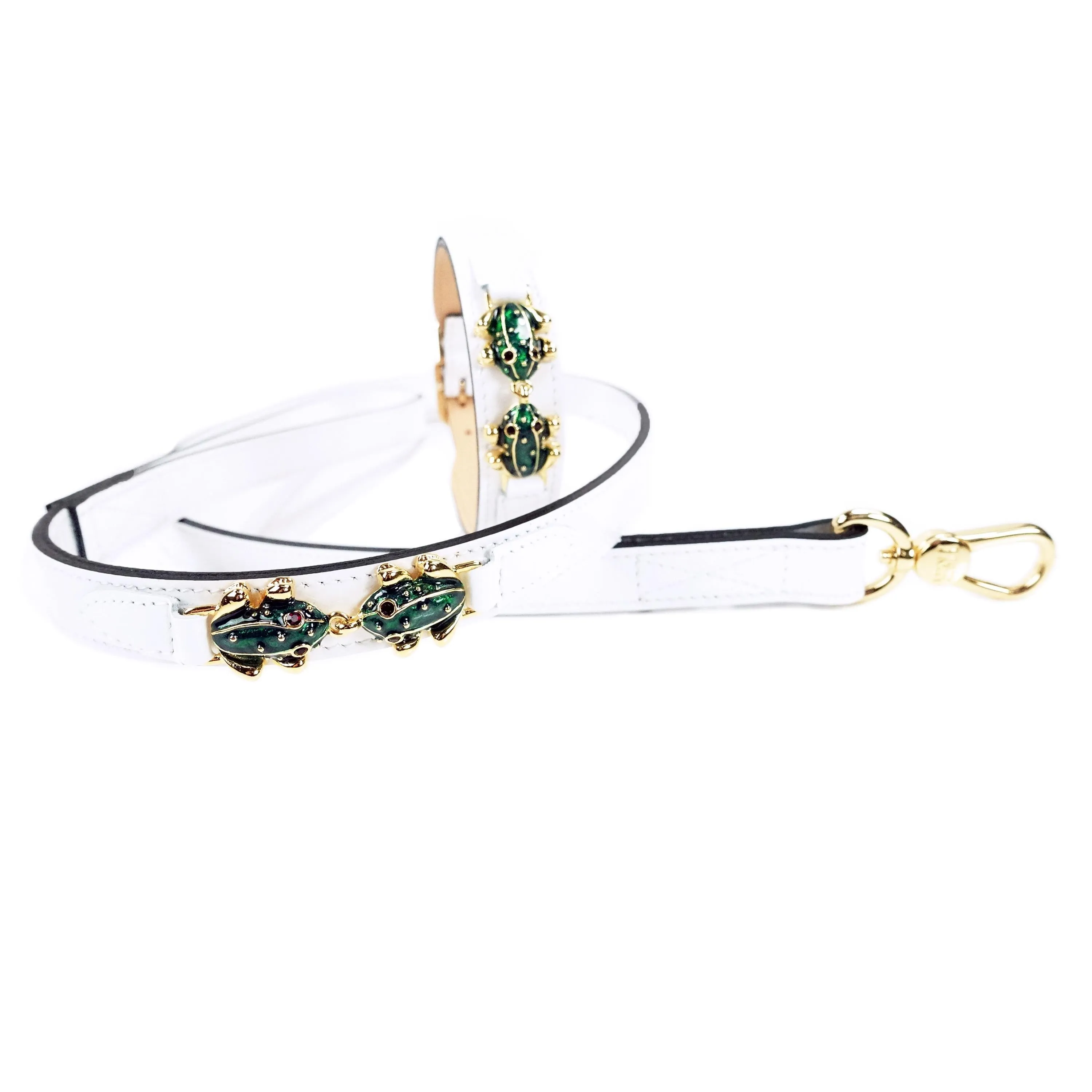 Leap Frog Dog Collar in White Patent & Gold