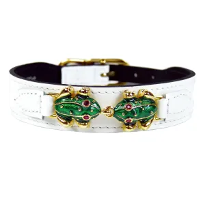 Leap Frog Dog Collar in White Patent & Gold