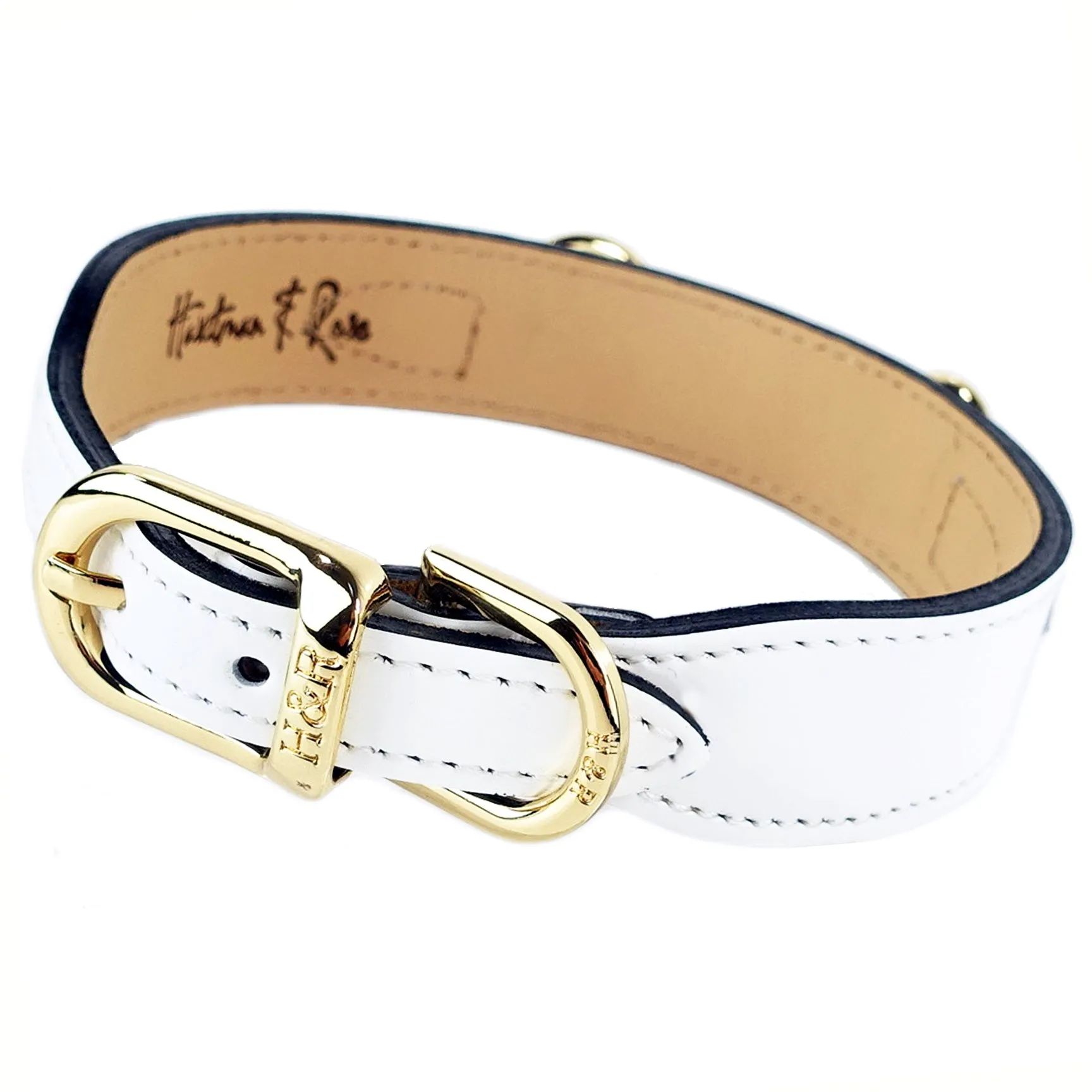 Leap Frog Dog Collar in White Patent & Gold