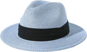 Light Blue Summer Banding Beach Straw Sunhat