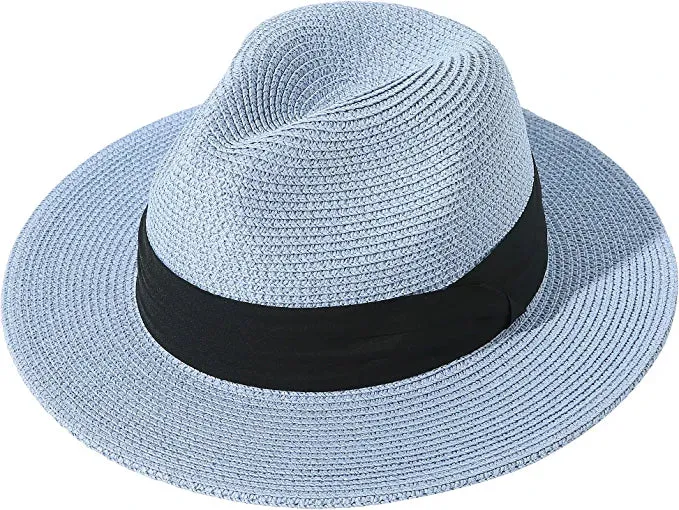 Light Blue Summer Banding Beach Straw Sunhat