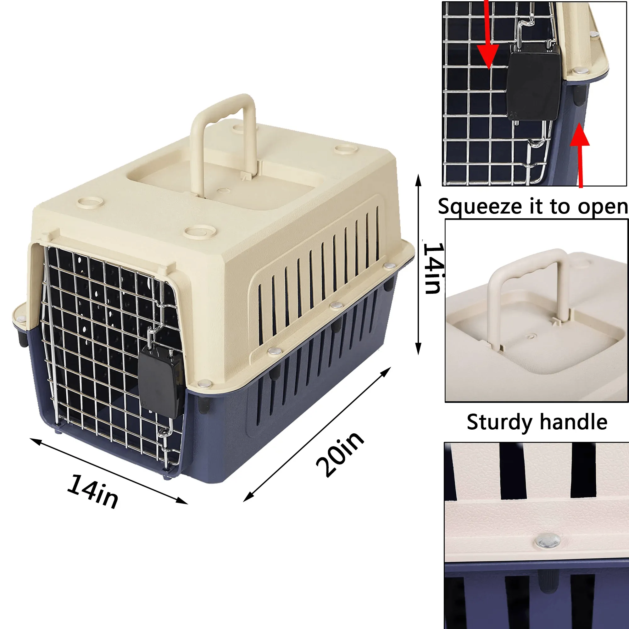 Medium Plastic Cat & Dog Carrier Cage Portable Pet Box Airline Approved Outdoor Kennel Car Travel Box, Blue