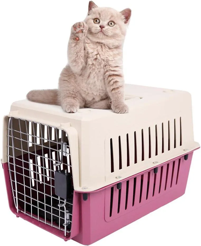 Medium Plastic Cat & Dog Carrier Cage Portable Pet Box Airline Approved Outdoor Kennel Car Travel Box, Red