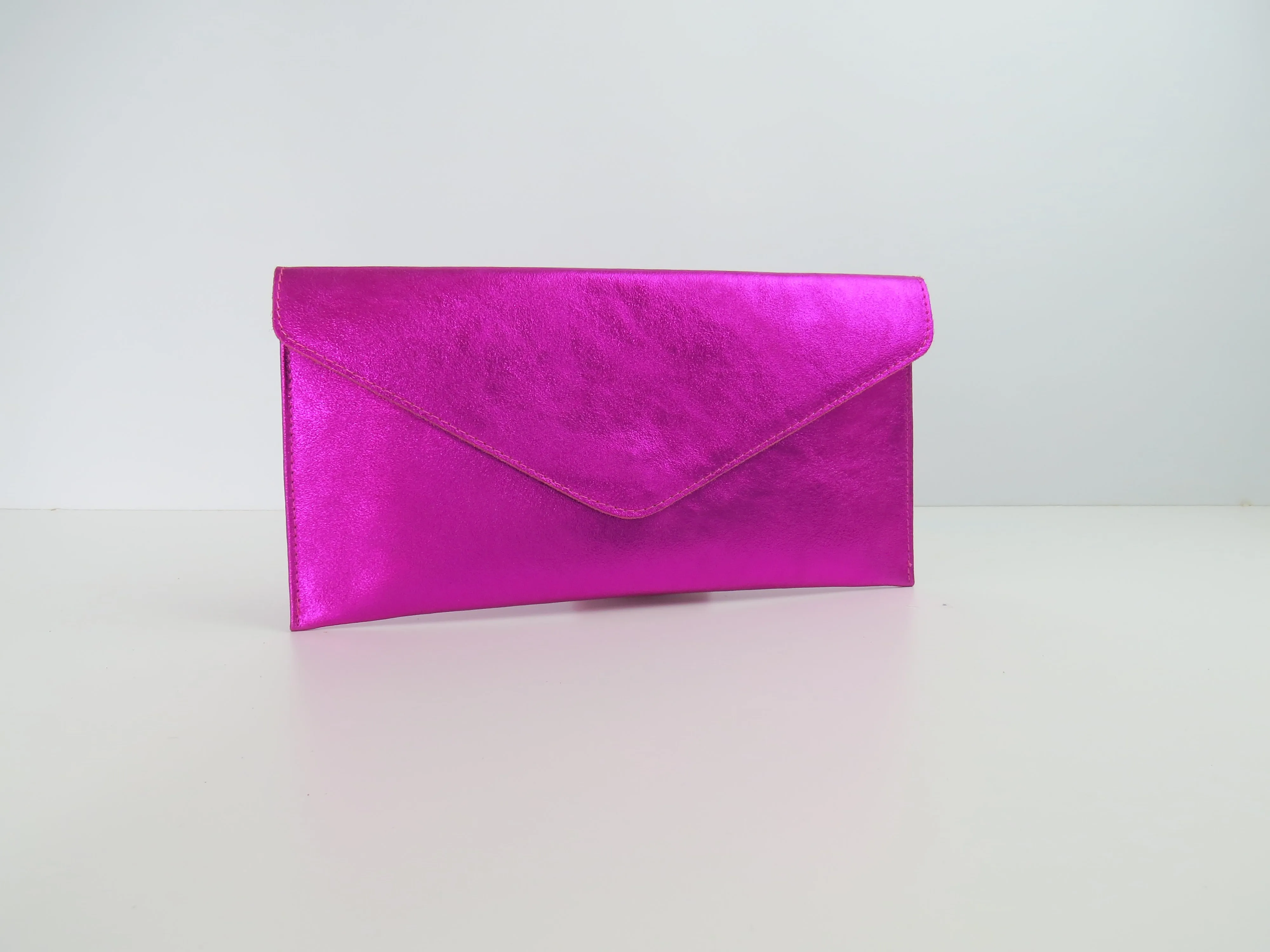 Metallic Magenta Fuchsia Envelope Clutch Bag