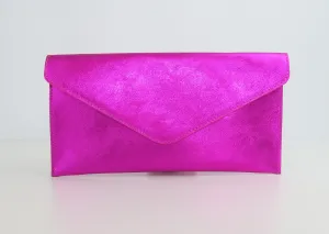 Metallic Magenta Fuchsia Envelope Clutch Bag