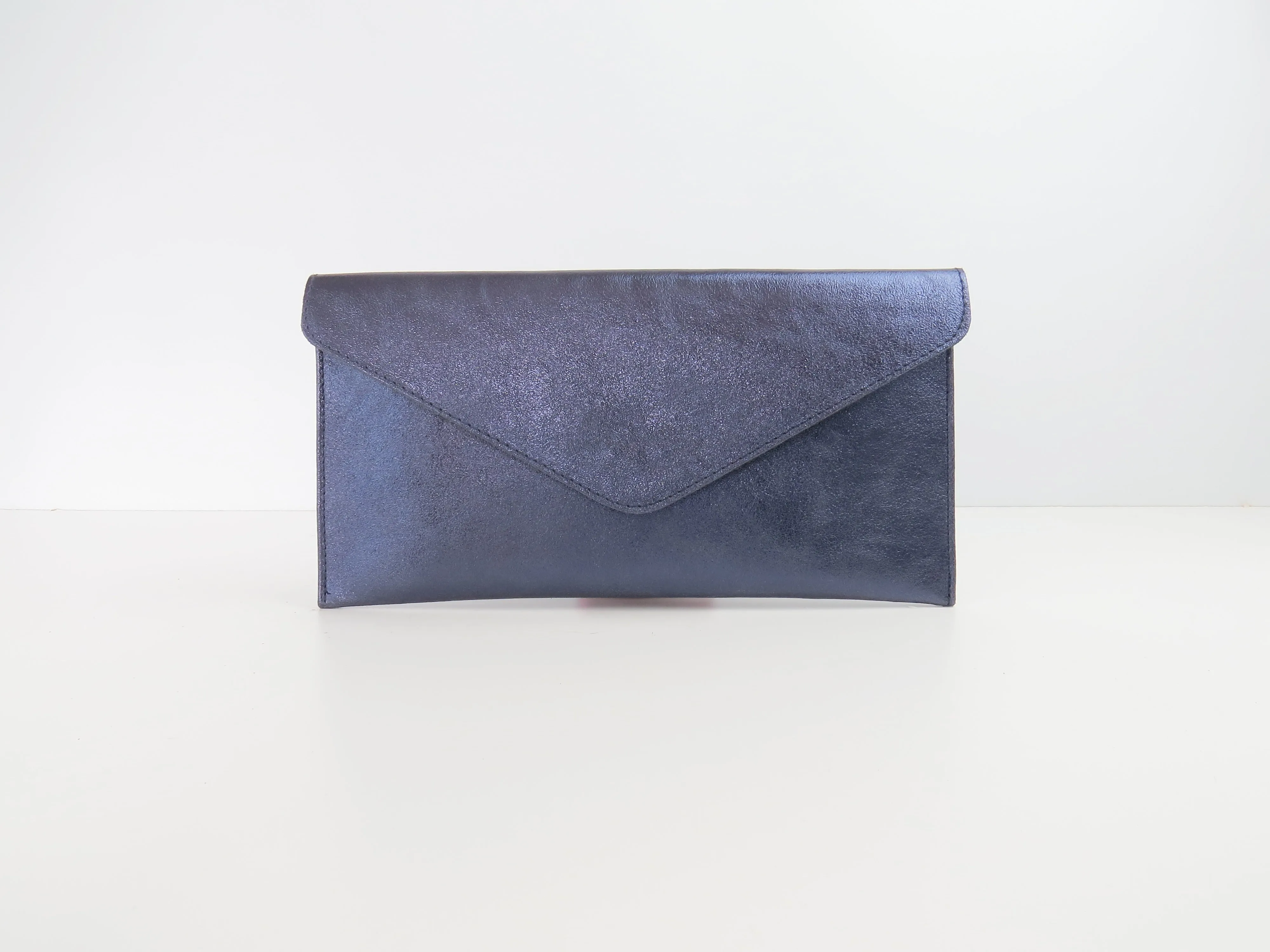 Metallic Midnight Blue Navy Envelope Clutch Bag