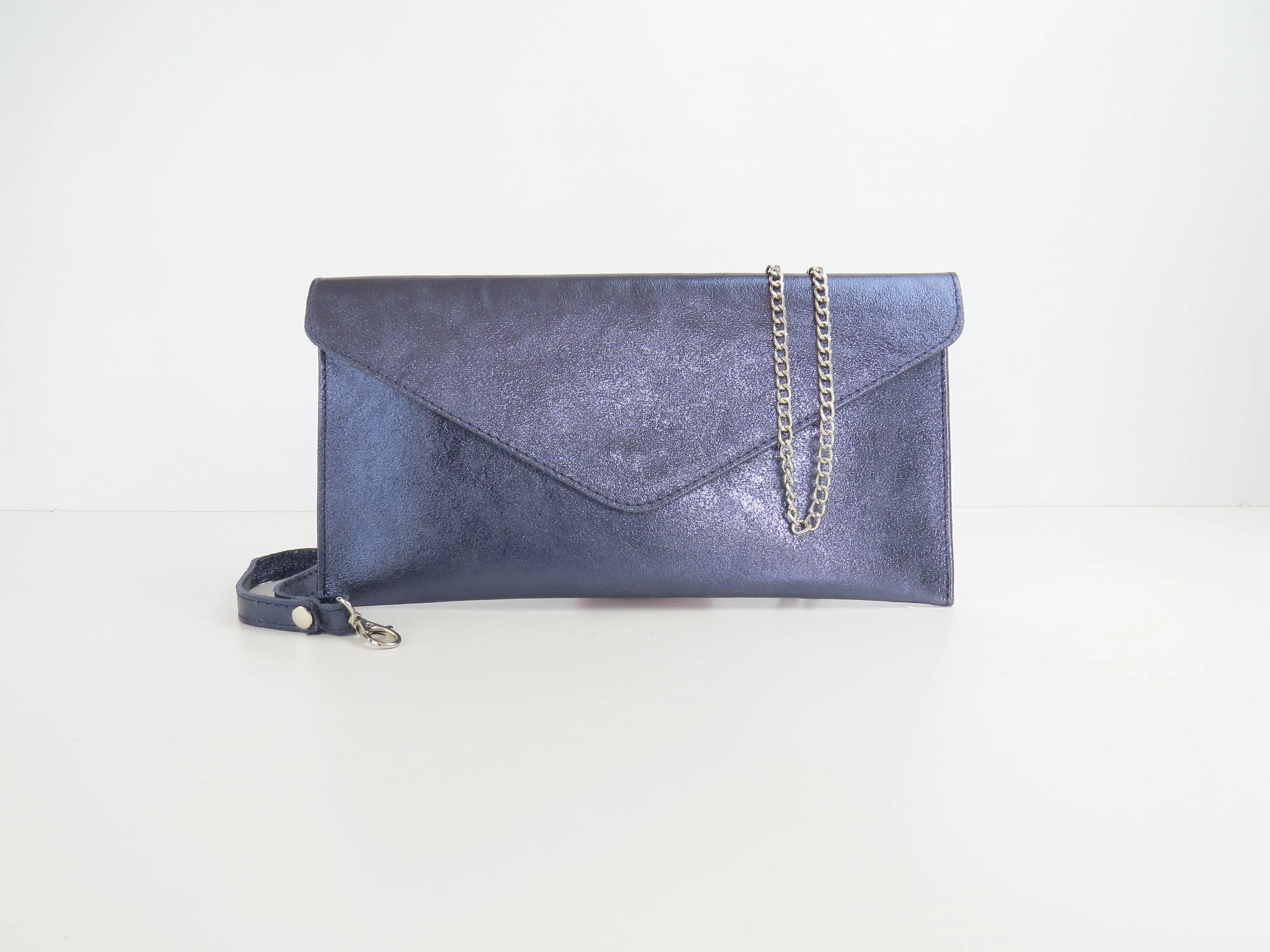 Metallic Midnight Blue Navy Envelope Clutch Bag