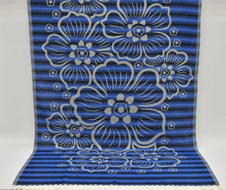 Navy Blue Hibiscus Flowers 100% Cotton Towel