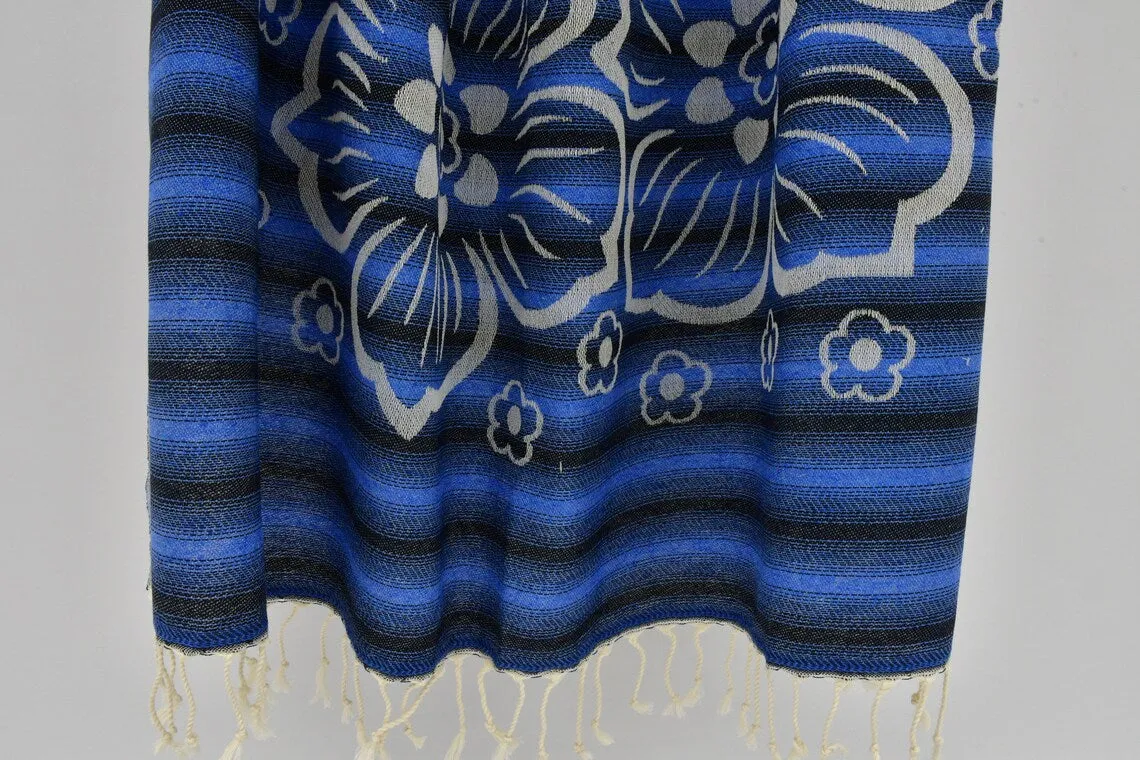 Navy Blue Hibiscus Flowers 100% Cotton Towel