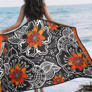 Oversized Beach Towel 40x63" - Microfiber, Quick-Dry, Laurel Burch Orange Blossoms